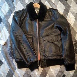 straight to hell Black Leather Jacket with Fur Collar